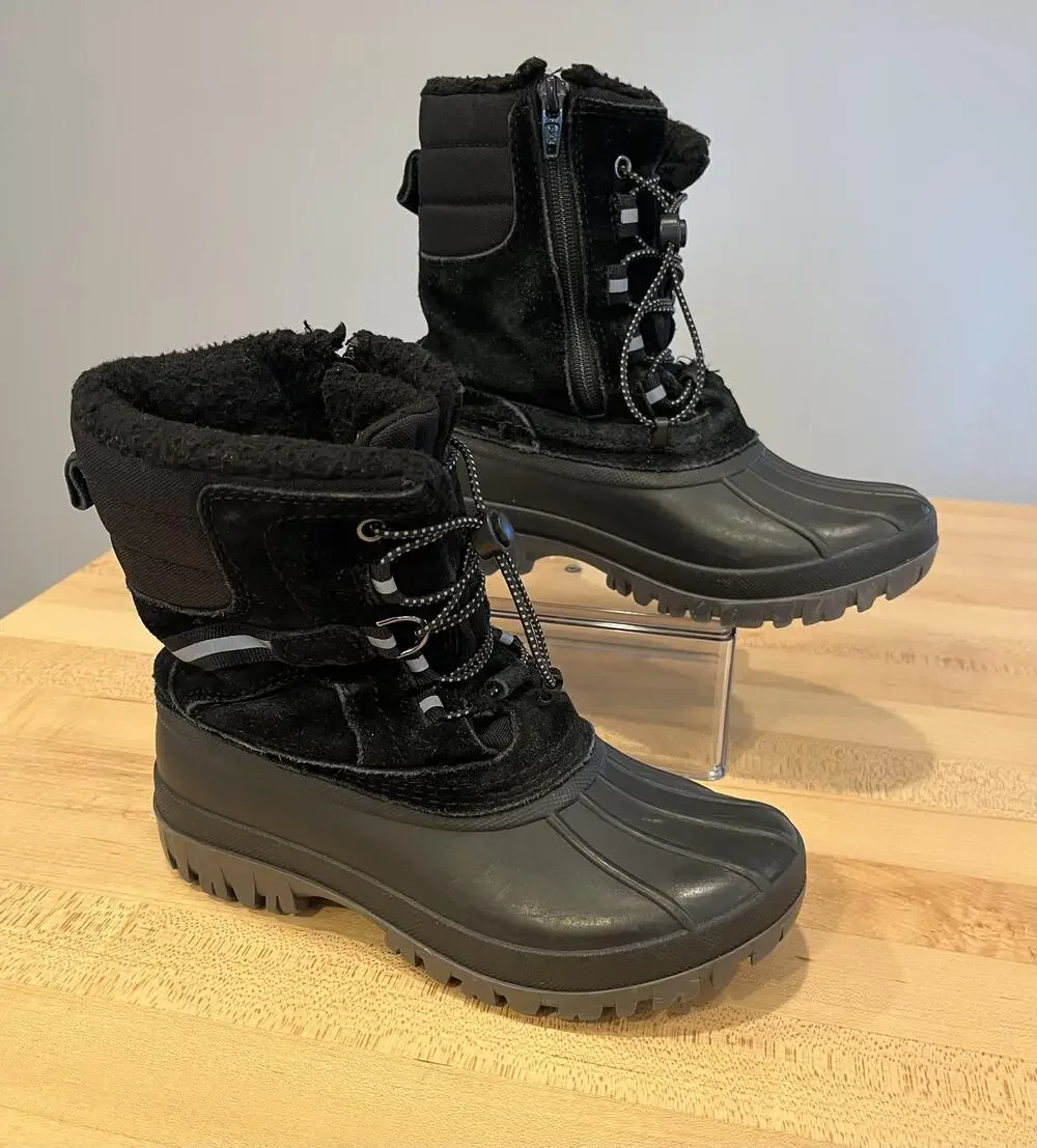 Lands End Boots Youth Size 2 Black Waterproof Winter Snow Duck Insulated Fleece